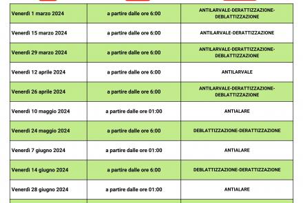 CALENDARIO DI INTERVENTI DI SANIFICAZIONE AMBIENTALE 2024 SQUINZANO